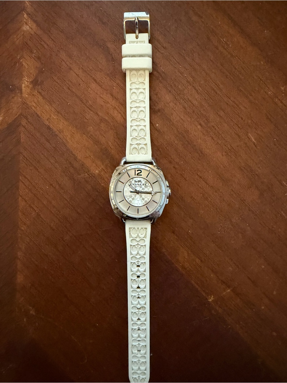Coach White Silicone Signature-Pattern Women's Watch with Silver Case